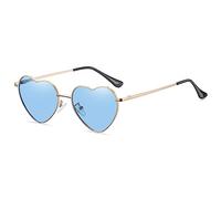 RUNHUIS Polarisiert Herzform Sonnenbrille Damen Herren Hippie Brille Vintage Liebe Sonnenbrille für Festival Party Gold Metallrahmen mit UV400 (Gold/Blau)