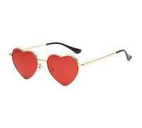 RUNHUIS Polarisiert Herzform Sonnenbrille Damen Herren Hippie Brille Vintage Liebe Sonnenbrille für Festival Party Gold Metallrahmen mit UV400 (Gold/Rot)