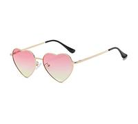 RUNHUIS Polarisiert Herzform Sonnenbrille Damen Herren Hippie Brille Vintage Liebe Sonnenbrille für Festival Party Gold Metallrahmen mit UV400(Gold/Gelb-rosa)