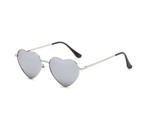 RUNHUIS Polarisiert Herzform Sonnenbrille Damen Herren Hippie Brille Vintage Liebe Sonnenbrille für Festival Party Gold Metallrahmen mit UV400 (Silber/Silber Gespiegelt)