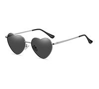 RUNHUIS Polarisiert Herzform Sonnenbrille Damen Herren Hippie Herz Brille Vintage Liebe Sonnenbrille für Festival Party Gold Metallrahmen mit UV400