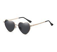 RUNHUIS Polarisiert Herzform Sonnenbrille Damen Herren Hippie Herz Brille Vintage Liebe Sonnenbrille für Festival Party Gold Metallrahmen mit UV400