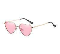 RUNHUIS Polarisiert Herzform Sonnenbrille Damen Herren Hippie Herz Brille Vintage Liebe Sonnenbrille für Festival Party Gold Metallrahmen mit UV400 (Gold Rahmen/Rosa Linse)