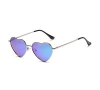 RUNHUIS Polarisiert Herzform Sonnenbrille Damen Herren Hippie Herz Brille Vintage Liebe Sonnenbrille für Festival Party Gold Metallrahmen mit UV400 (Silber/Blau gespiegelt-1)