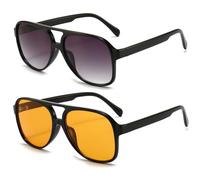 RUNHUIS Vintage Herren Polarisiert Sonnenbrille Damen Retro Oval 70er überdimensional Klassisch Pilotensonnenbrille UV400 Schutz (Schwarz/Grau+Schwarz/Gelb)