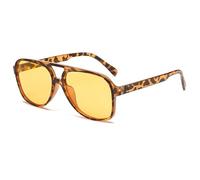RUNHUIS Vintage Herren Polarisiert Sonnenbrille Damen Retro Oval 70er überdimensional Klassisch Pilotensonnenbrille UV400 Schutz (Leopard/Gelb)