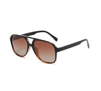RUNHUIS Vintage Herren Polarisiert Sonnenbrille Damen Retro Oval 70er überdimensional Klassisch Pilotensonnenbrille UV400 Schutz (Leopard/Tee)