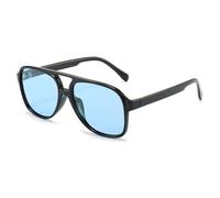 RUNHUIS Vintage Herren Polarisiert Sonnenbrille Damen Retro Oval 70er überdimensional Klassisch Pilotensonnenbrille UV400 Schutz (Schwarz/Blau)