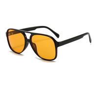 RUNHUIS Vintage Herren Polarisiert Sonnenbrille Damen Retro Oval 70er überdimensional Klassisch Pilotensonnenbrille UV400 Schutz (Schwarz/Gelb)