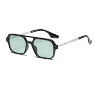 RUNHUIS Vintage Klassische 70er Jahre Quadratische Sonnenbrille für Damen Herren Trendy Retro Slim Rechteck Brille Schwarz-Silber/Grün