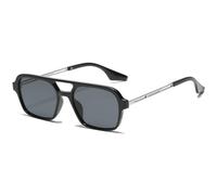 RUNHUIS Vintage Klassische 70er Jahre Quadratische Sonnenbrille für Damen Herren Trendy Retro Slim Rechteck Brille Schwarz-Silber/Grau