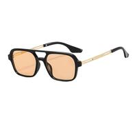 RUNHUIS Vintage Klassische 70er Jahre Quadratische Sonnenbrille für Damen Herren Trendy Retro Slim Rechteck Brille Schwarz-Gold/Champange