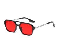 RUNHUIS Vintage Klassische 70er Jahre Quadratische Sonnenbrille für Damen Herren Trendy Retro Slim Rechteck Brille Schwarz-Silber/Rot