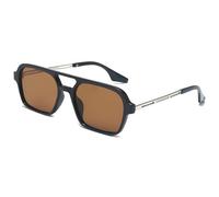 RUNHUIS Vintage Klassische 70er Jahre Quadratische Sonnenbrille für Damen Herren Trendy Retro Slim Rechteck Brille Schwarz-Silber/Dunkelbraun