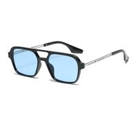 RUNHUIS Vintage Klassische 70er Jahre Quadratische Sonnenbrille für Damen Herren Trendy Retro Slim Rechteck Brilles Schwarz-Silber/Blau