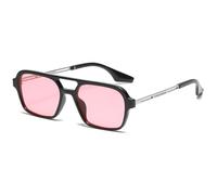 RUNHUIS Vintage Klassische 70er Jahre Quadratische Sonnenbrille für Damen Herren Trendy Retro Slim Rechteck Brille Schwarz-Silber/Rosa