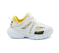 Runner Boss, Damen Sneaker zum Schnüren,Weiß & Gelb, Kunstleder, Wasserdicht und Abwischbare, Schuhgröße: 39