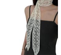 RUNRAYAY Women's Lace Sheer Scarves, White Flower Mesh Waist Scarves Lightweight Thin Skinny Scarfs Shawl Fashion Accessories