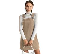 Runstarshow Damen Cordkleid, Latzhose, Overall, breite Träger, lässiges Minikleid, Vordertasche, Herbst, Frühling, kurzes Kleid, einfarbig, S-XL/EU 36-42, khaki, M