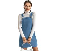 Runstarshow Damen Cordkleid, Latzhose, Overall, breite Träger, lässiges Minikleid, Vordertasche, Herbst, Frühling, kurzes Kleid, einfarbig, S-XL/EU 36-42, blau, M