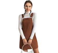 Runstarshow Damen Cordkleid, Latzhose, Overall, breite Träger, lässiges Minikleid, Vordertasche, Herbst, Frühling, kurzes Kleid, einfarbig, S-XL/EU 36-42, coffee, M