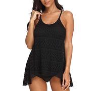 Runstarshow Damen Strap Bandeau Tankini 2 Stück Wellen Spitze Tank Tops Push Up Sportlich Bademode Badeanzug Strand Sommer Urlaub