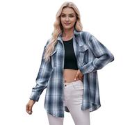 Runstarshow Kariertes Damen-Hemd, Knopfleiste, kariert, übergroß, langärmelig, Overshirt, lässig, Herbst, Frühling, Größen 36-46 (S-XXL), blau, XL