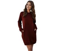 Runstarshow Langärmeliges Sweatshirt-Kleid für Damen, lässiges Pulloverkleid mit Taschen, Rundhalsausschnitt, lockeres Midi-Pulloverkleid, Basic-Kleid, einfarbig, Übergröße, S-XXL, burgunderfarben, XL