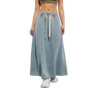 Runstarshow Lange Jeansröcke für Damen, elastischer Bund, Jeansrock mit verstellbarem Kordelzug mit Taschen, A-Linie, fließender Stretch-Sommerröcke, Übergröße S-XXL/EU 36-46, hellblau, XL