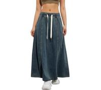 Runstarshow Lange Jeansröcke für Damen, elastischer Bund, Jeansrock mit verstellbarem Kordelzug mit Taschen, A-Linie, fließender Stretch-Sommerröcke, Übergröße S-XXL/EU 36-46, dunkelblau, XL