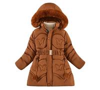 Runstarshow Mädchen Mäntel Mädchen Winterjacke Gepolsterter Mantel Kapuze Parka Jacke Fleece Gefüttert Kinder Warme Schulmäntel mit Abnehmbarer Kapuze Pelzkragen Gürtel Taschen Oberbekleidung für