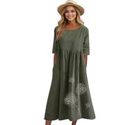 Runstarshow Sommerkleider für Damen, Maxi-Kleid, lässig, kurzärmelig, lockere Passform, Strandkleid, Bohemian-Stil, bedruckt, mit Taschen, Übergröße S-5XL / EU 36-54, grün, XL