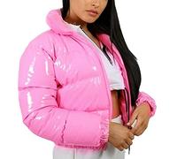 Runxingfu Damen Daunen Baumwolle Jacken Lose Winter Verdicken Winddicht Metallic Glanz Puffer Parker Mantel Kurz Oberbekleidung