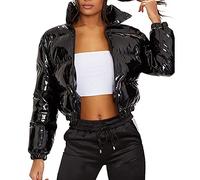 Runxingfu Damen Daunen Baumwolle Jacken Lose Winter Verdicken Winddicht Metallic Glanz Puffer Parker Mantel Kurz Oberbekleidung