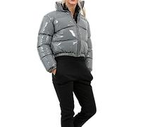 Runxingfu Damen Daunen Baumwolle Jacken Lose Winter Verdicken Winddicht Metallic Glanz Puffer Parker Mantel Kurz Oberbekleidung
