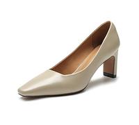 Runxingfu Karreezehe High Heels Damen - 5CM Damen Retro Blockabsatz Pumps Mode Geschlossene Zehe Absätze Slip-On Klobige Absätze Elegante Arbeit Pumps