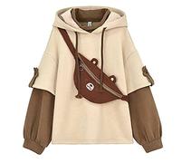 RUNYN Damen Kapuzenpullover Casual Cute Bär-Anime Hoodie Kawaii Cartoon Locker Pullover Langarm Tops mit Süßer Persönlichkeit Tasche