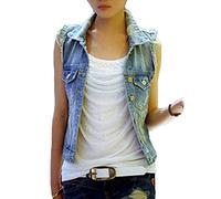 Runyue Damen Ärmellose Zerrissene Gewaschen Jeans Weste Fit Beiläufige Cowboy Denim Jacke Weste Jeansweste Blau XL
