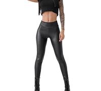 RUPIZY Damen-Leggings aus PU-Leder, hohe Taille, Lederhose, Hüft-Push-Up, enganliegend, hohe Taille, dehnbare Hose, Matt, M