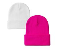 Ruqizhi Beanie-Mütze für Herren und Damen, Slouchy Beanie, Winter, Strickmütze, weiche Mütze, 2er-Pack, Weiß + Rosa, 7 1/4-7 7/8