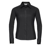 Russell Collection Damen/Damen Langarmhemd aus pflegeleichter Poly-Baumwolle aus Popeline (Schwarz) M