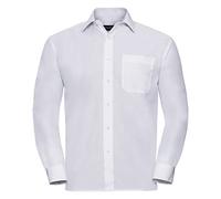 Russell Collection Easy Care Poplin Hemd für Männer, langarm (17 Zoll) (Weiß)
