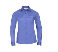 RUSSELL COLLECTION LADIES' LONG SLEEVE CLASSIC POLYCOTTON POPLIN SHIRT XS CORPORATE BLUE