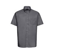 RUSSELL COLLECTION MEN'S SHORT SLEEVE CLASSIC OXFORD SHIRT S SILVER