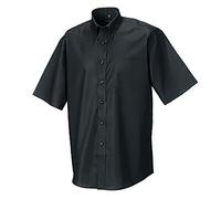 Russell Collection Oxford Herren Hemd, Kurzarm, pflegeleicht (Kragenweite 42) (Schwarz)
