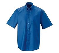 Russell Collection Oxford Herren Hemd, Kurzarm, pflegeleicht (Kragenweite 47) (Oxford Blau)