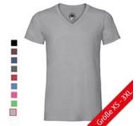 Russell Men´s V-Neck HD T für Herren V-Ausschnitt T-Shirt extra langer Schnitt R-166M-0 silver marl S