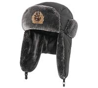 Russen Mütze Herren Russland Hut wasserdichte Bomber Hüte Pilot Trapper Soldat Hut Winter Earflap Männer Schneekappen-Black_Soviet_Badge