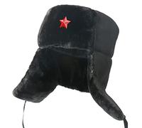 Russische Mütze Uschanka-Mütze Für Herren Mit Ohrenklappen, Damen-Wintermütze, Warme Bomber-Kunstpelz-Russische Mützen Für Damen, Ski-Schnee-Hüte, B Red Star, Einheitsgröße