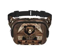 Rustikale Lodge Bear bedruckte modische Crossbody-Tasche, Wander-Hüfttasche, quadratisch, doppellagig, Reise- und Fitness-Umhängetasche